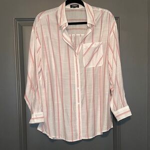 Express Striped Button Down Shirt - White and Pink